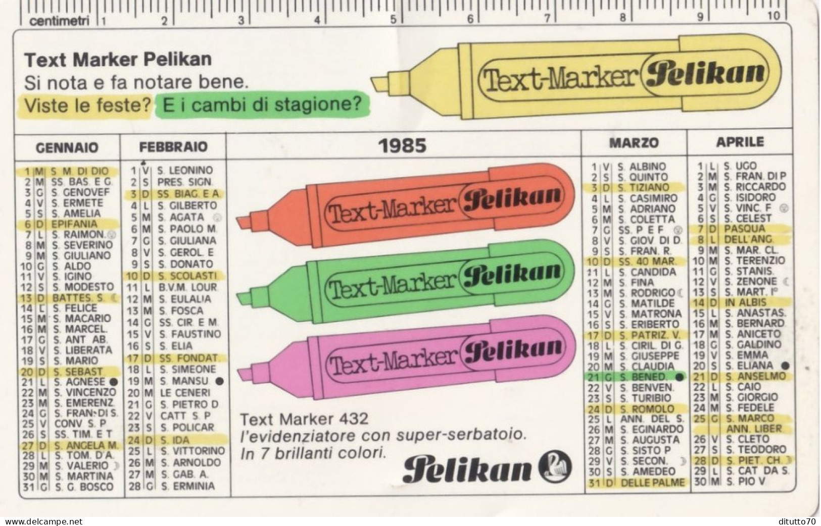 Calendarietto - Text Marker Pelikan - Anno 1985 - Petit Format : 1981-90