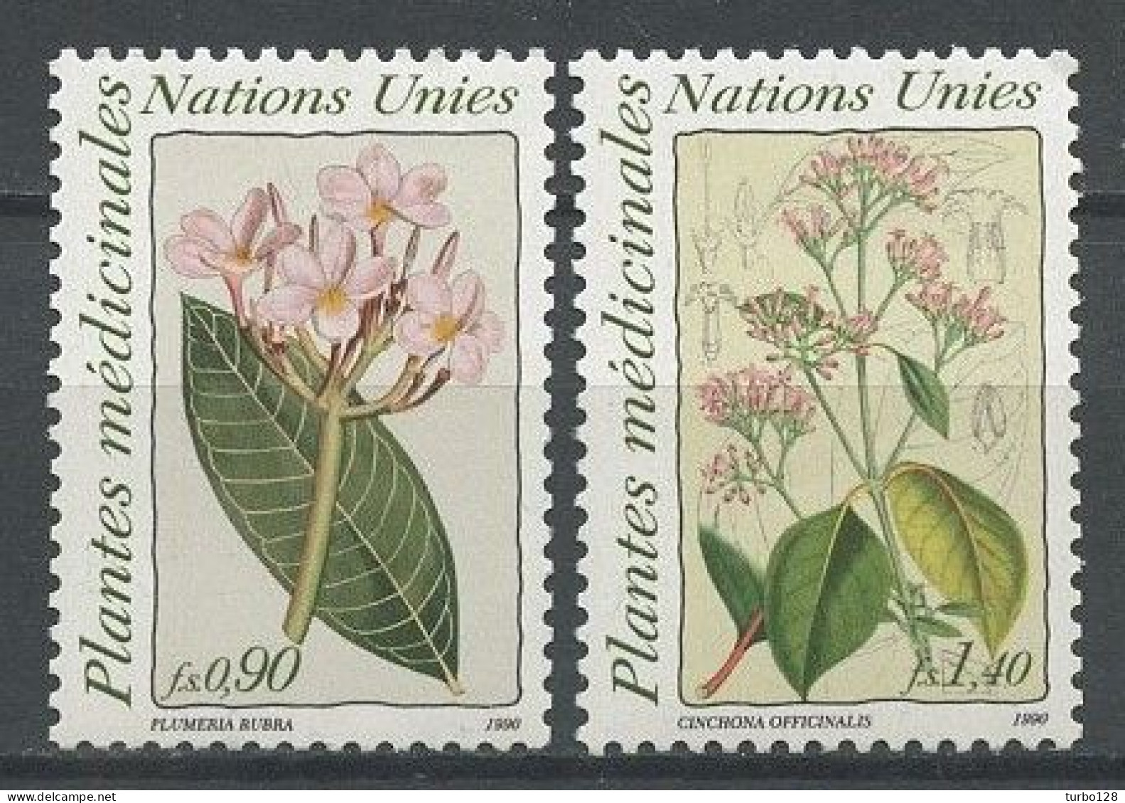 NU Genève 1990 N° 190/191 ** Neufs  MNH Superbes C 4.60 € Flore Fleurs Flowers Plantes Médicinales Pluméria Rubra Cincho - Ungebraucht