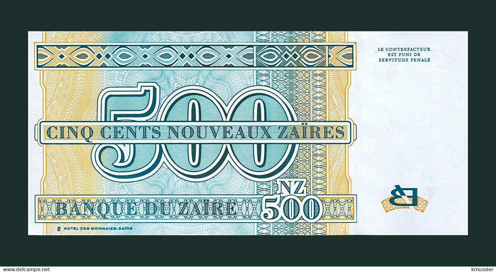 # # # Banknote Zaire 500 Nouveaux Zaires 1995 (P-65) HDMZ UNC # # # - Zaïre