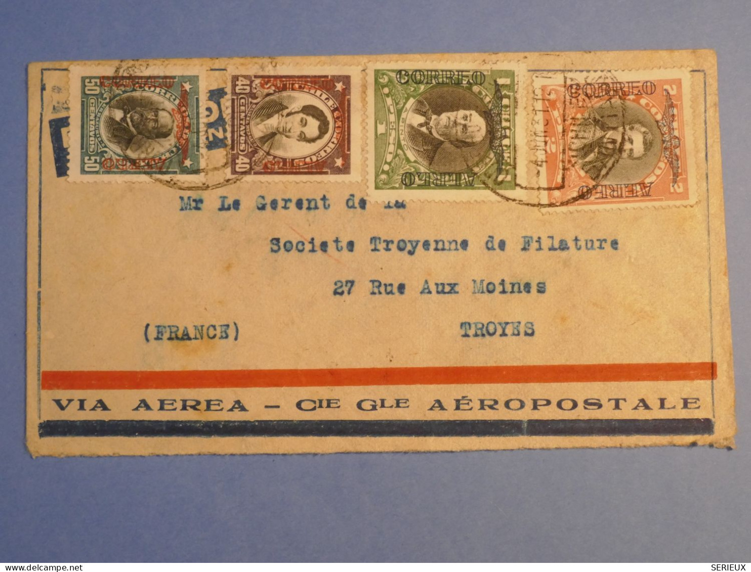 DK 14 CHILE    BELLE LETTRE  1931  VIA AERA SANTIAGO A TROYES FRANCE    +AFF. INTERESSANT+++ + - Chile