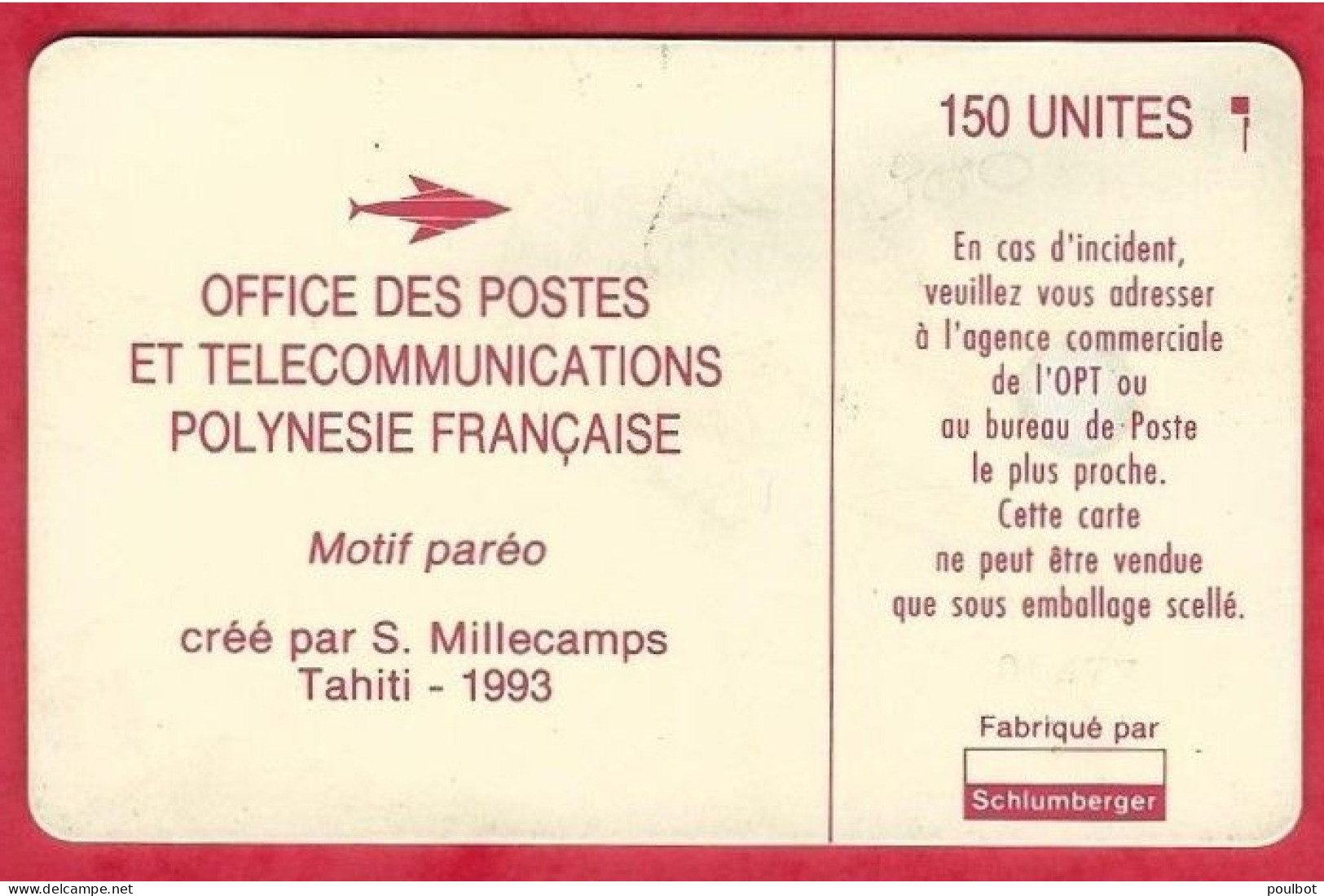 Télécarte Polynésie PF 19 Paréo Rouge  5N° Embouti - Polinesia Francese