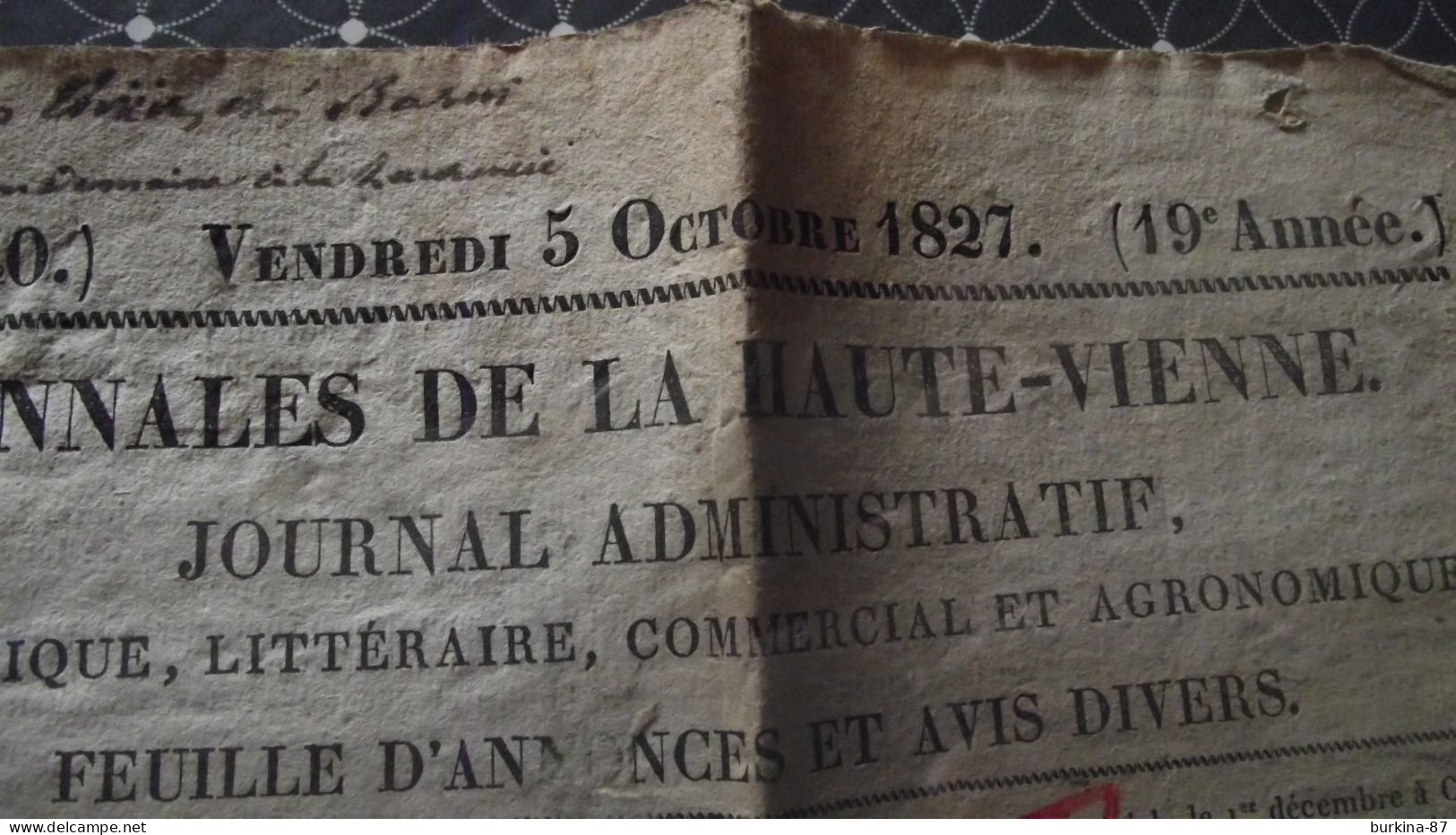 LES ANNALES DE LA HAUTE VIENNE, 1827, Journal Administratif Politique Littéraire  La Haute Vienne, Limoges, N°40 - 1800 - 1849