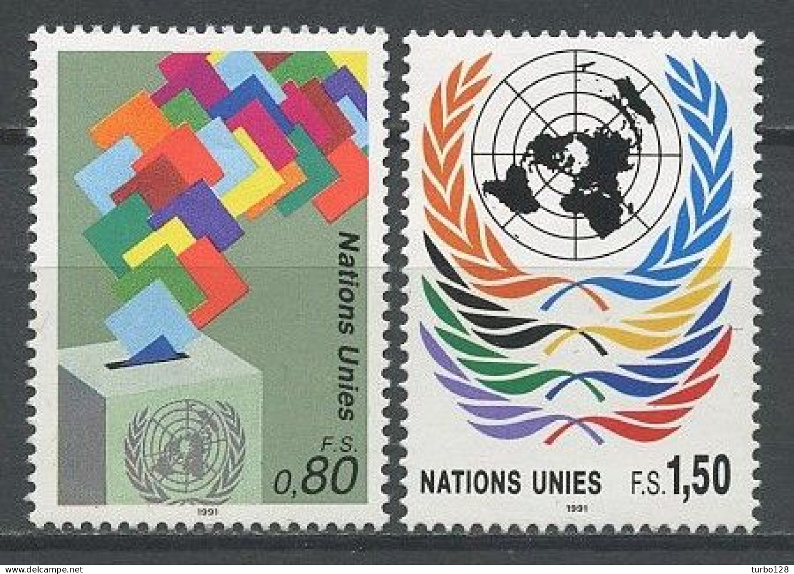 N.U. GENEVE 1991 N° 208/209 ** Neufs MNH  Superbes C 3.10 € Urne Bulletins De Vote Emblème De L'O.N.U. Palmes - Unused Stamps