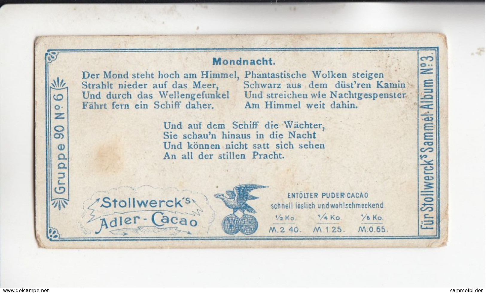 Stollwerck Album No 3 Von Der Wasserkante Mondnacht   Grp 90# 6 Von 1899 - Stollwerck