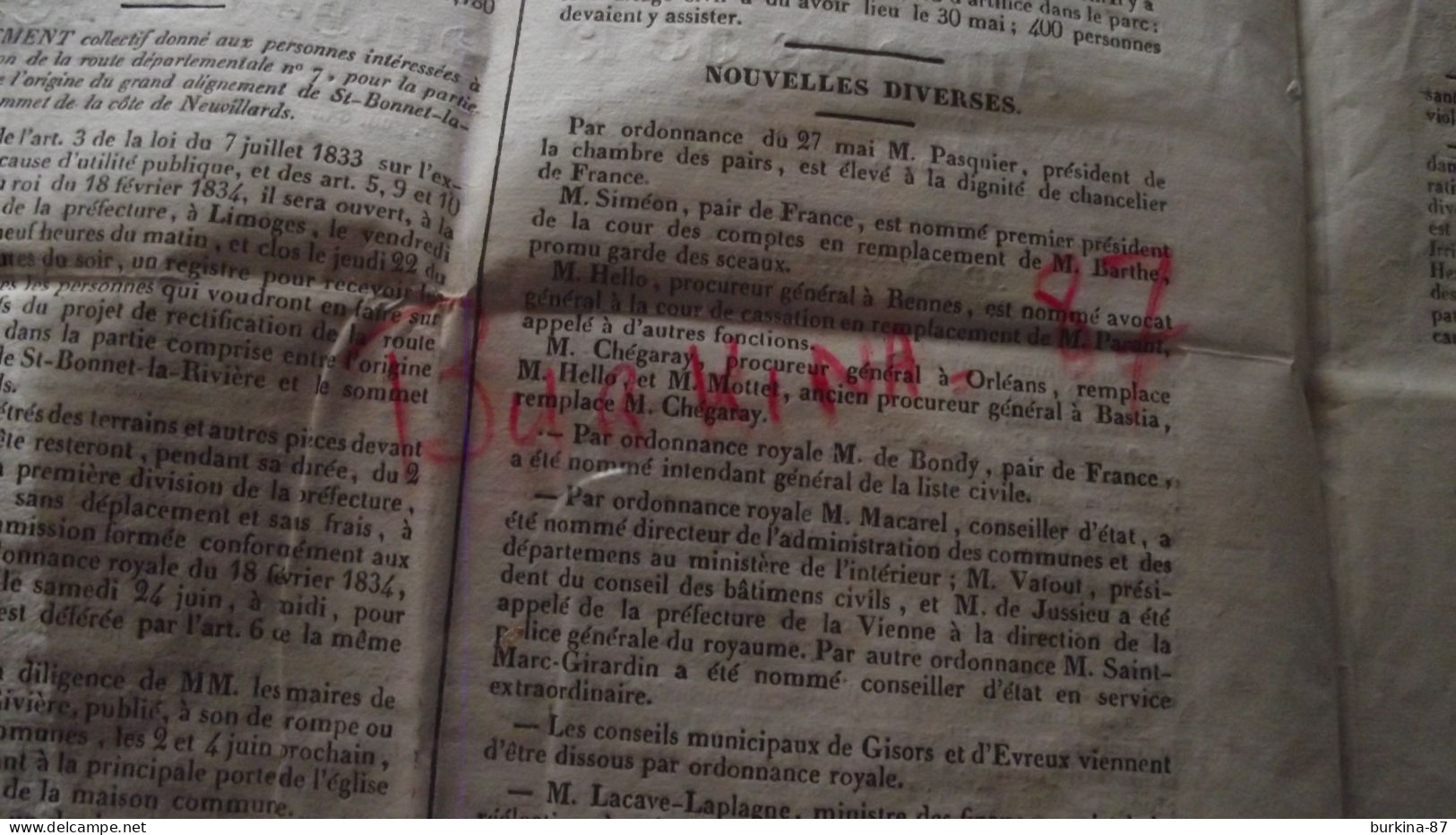 LES ANNALES DE LA HAUTE VIENNE, 1837, Journal Administratif Politique Littéraire  La Haute Vienne, Limoges, N°22 - 1800 - 1849