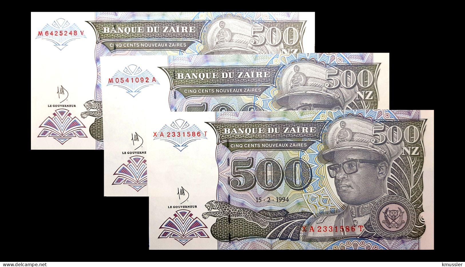 # # # Set 3 Banknoten Zaire 500 Nouveaux Zaires 1994 (P-63, P-64 Und P-64A) UNC # # # - Zaire