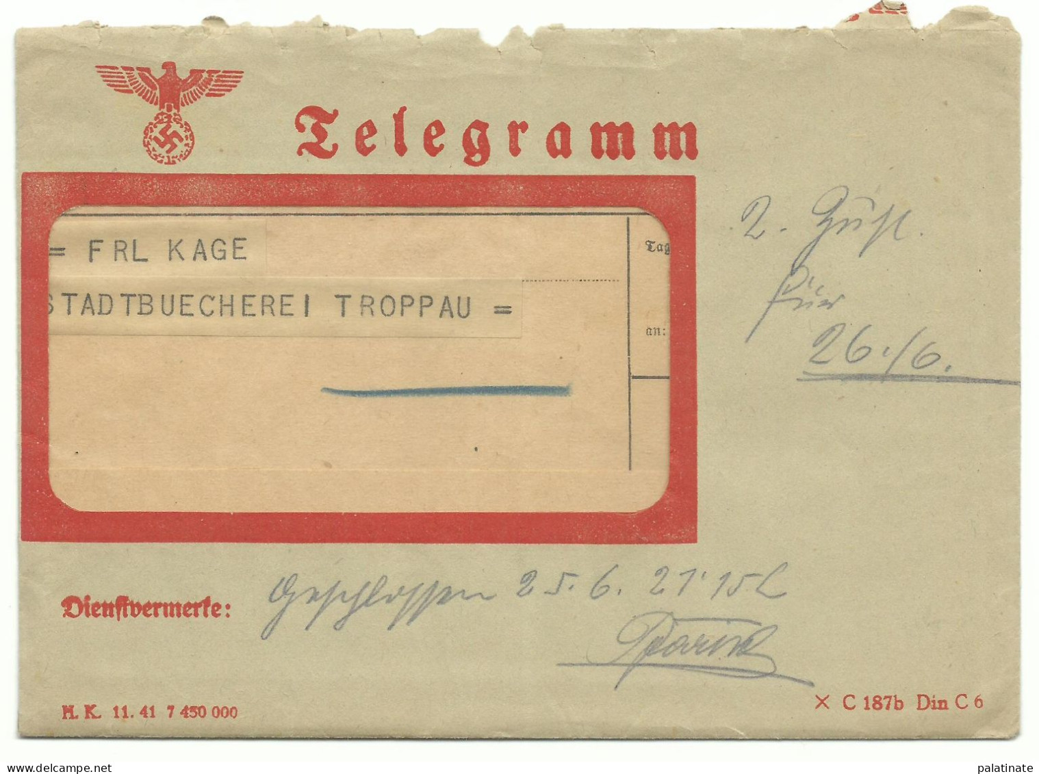 Sudetenland Telegramm M. Inhalt JABLUNKA Nach Troppau 1942 - Sudetenland