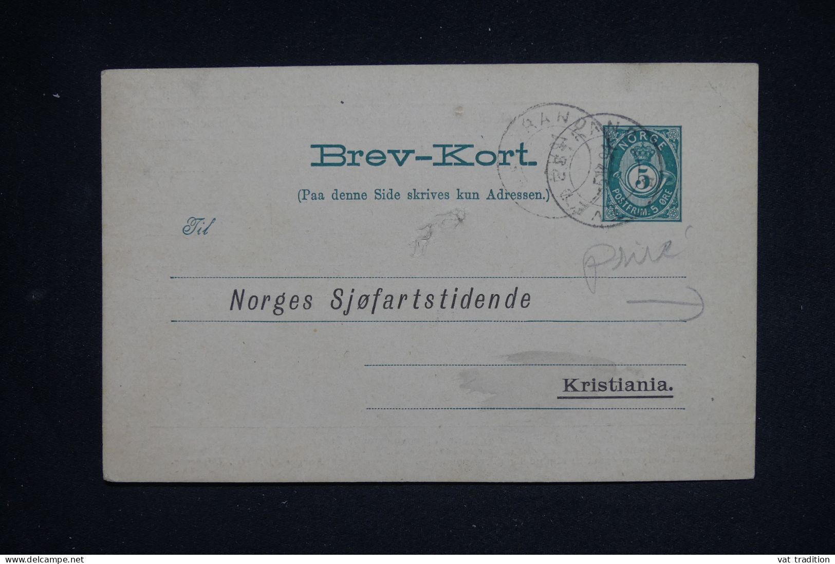 NORVEGE - Entier Postal Avec Repiquage Au Verso Pour Kristiania En 1891 - L 150261 - Postal Stationery