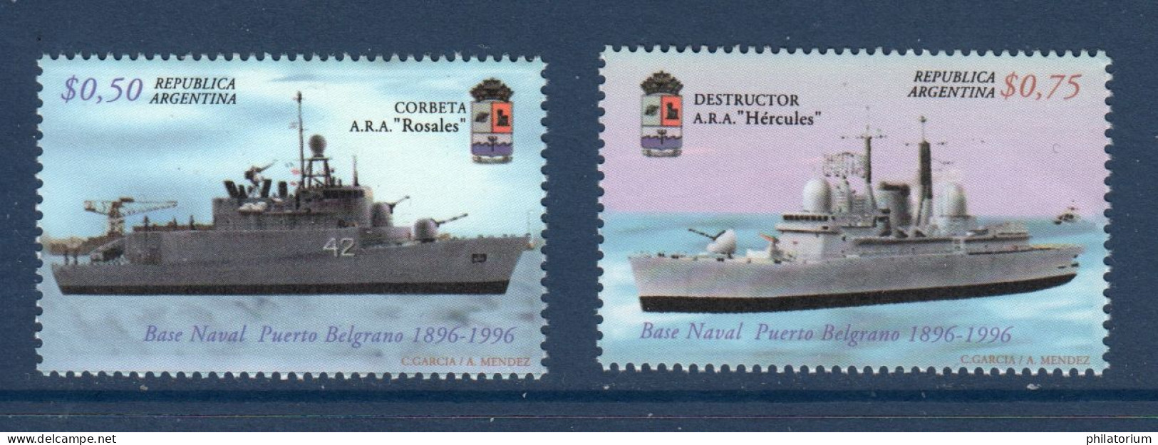 Argentina, Argentine, **, Yv 1956, 1957, Mi 2335, 2336, SG 2494, 2495, Corvette "Rosales", Destroyer "Hércules", - Ungebraucht