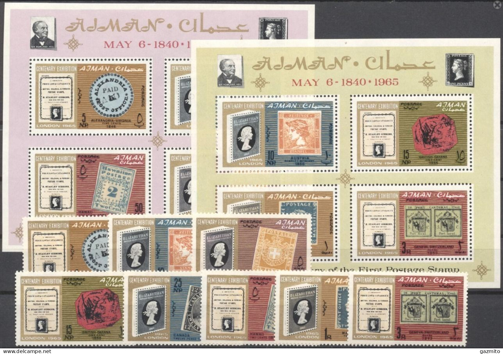 Ajman 1965, Stamps On Stamps, 8val +2BF - Timbres Sur Timbres