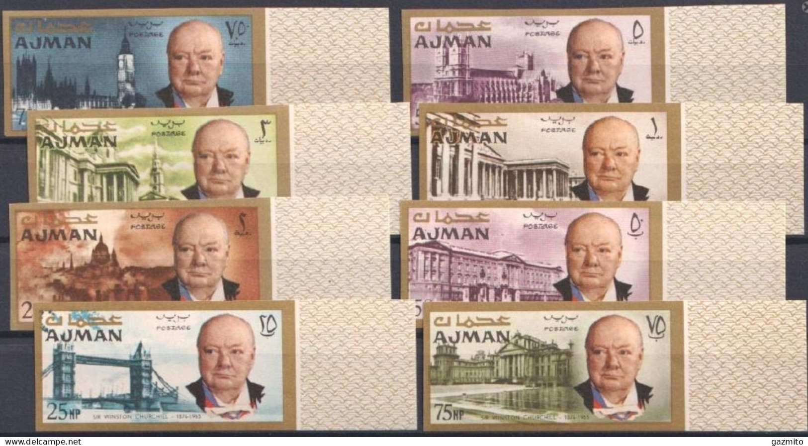 Ajman 1966, Churchill, 8val IMPERFORATED - Sir Winston Churchill