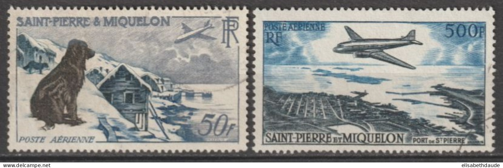 SPM - 1956/57 - POSTE AERIENNE - YVERT N° 23/24 OBLITERES - COTE = 60 EUR. - Usados