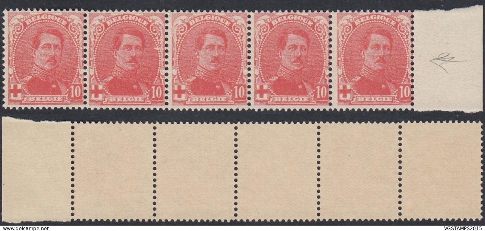 Belgique 1914 - Timbres Neufs. Nr.: 130 V. Bande De 5 Timbres................ (EB) AR-02046 - 1914-1915 Croce Rossa