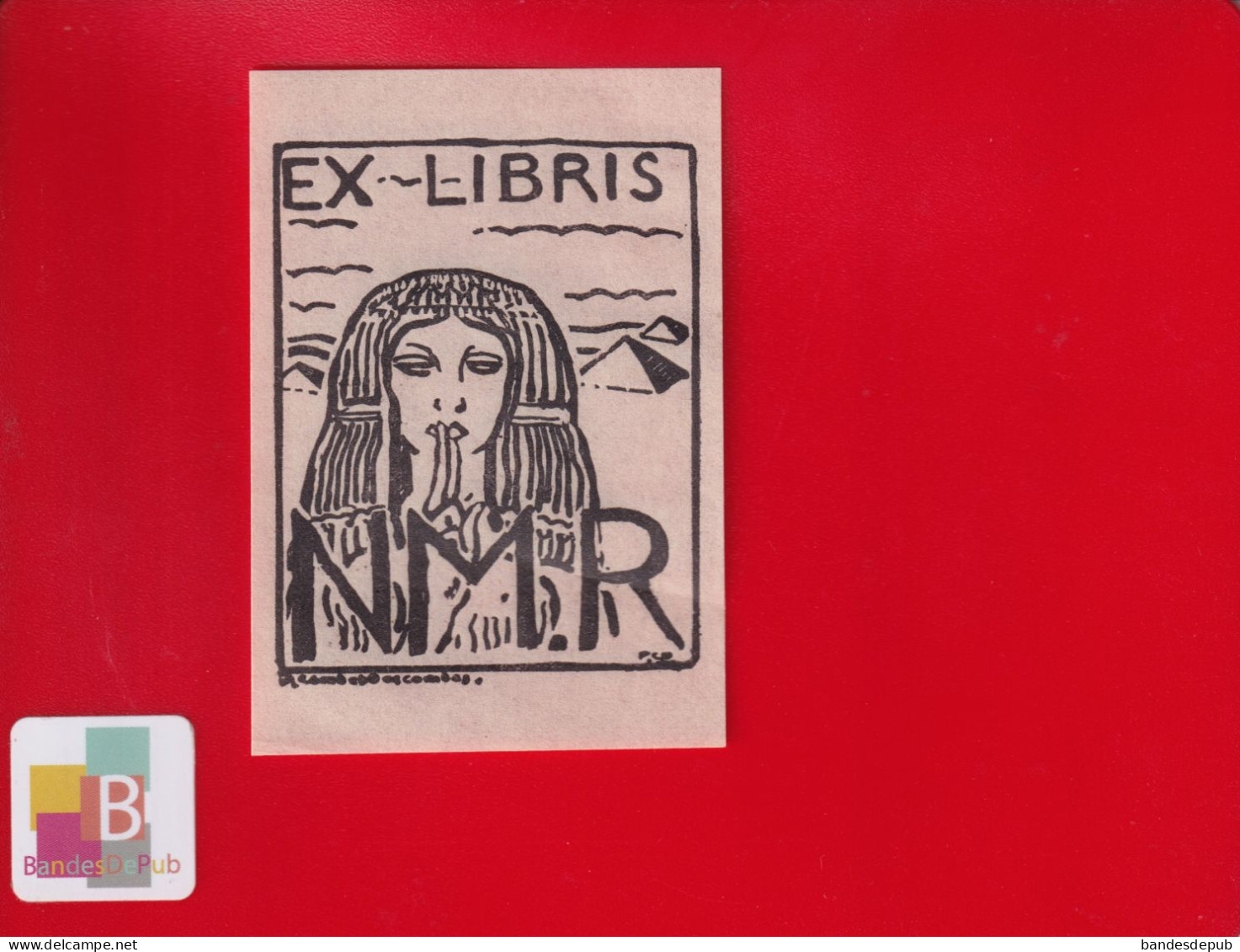 Petit Ex Libris Papier Fin Egypte Pyramides Jeune Femme NMR Gravure Sur Bois 5,7 Cm X 8 Cm - Exlibris