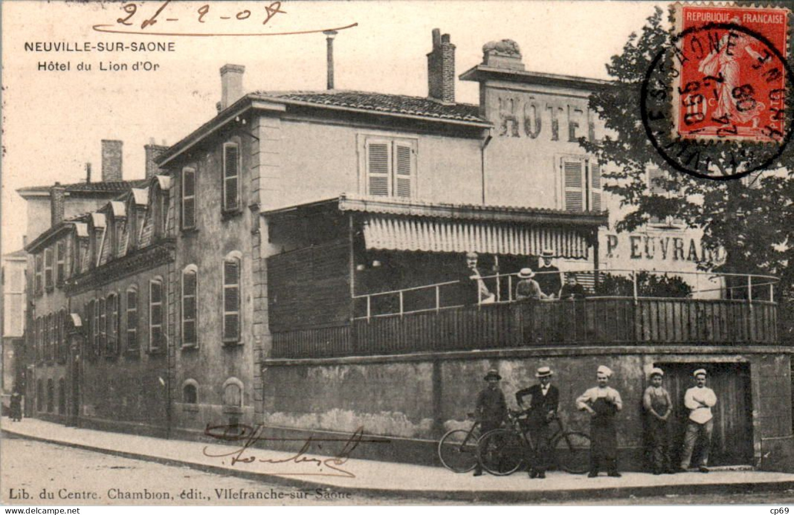 Neuville-sur-Saône Hotel Hôtel Du Lion D'Or Commerce Trade Rhône Cpa Voyagée En 1908 En B.Etat - Neuville Sur Saone