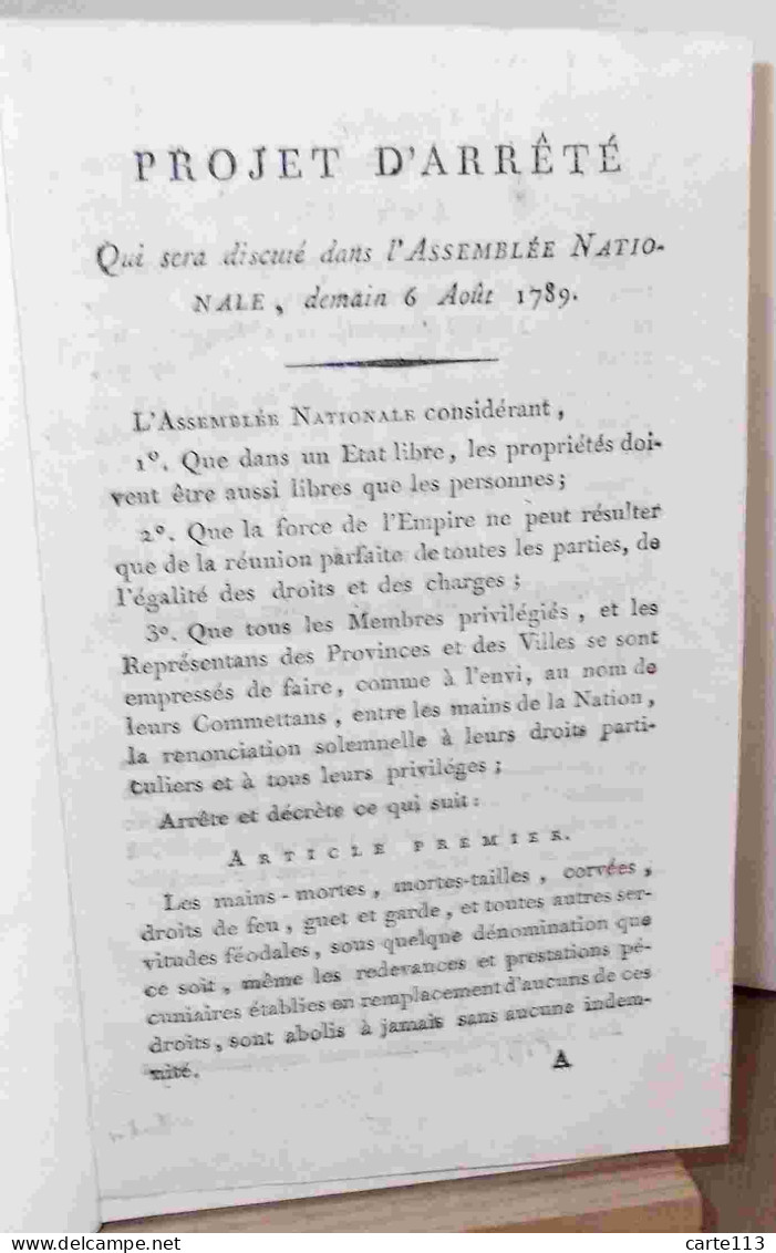 ANONYME - PROJET D'ARRETE QUI SERA DISCUTE DANS L'ASSEMBLEE NATIONALE DEMAIN 6 - 1701-1800