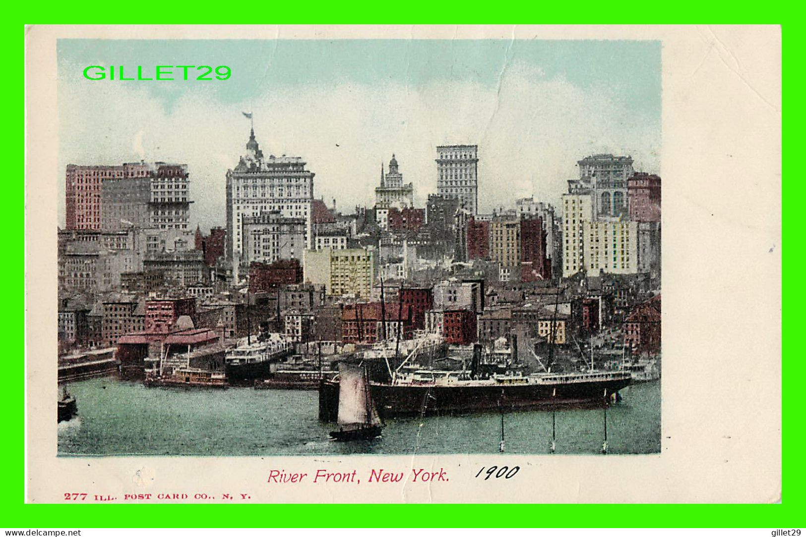 NEW YORK CITY, NY - RIVER FRONT - ANIMATED WITH SHIPS - ILL. POST CARD CO - - Hudson River