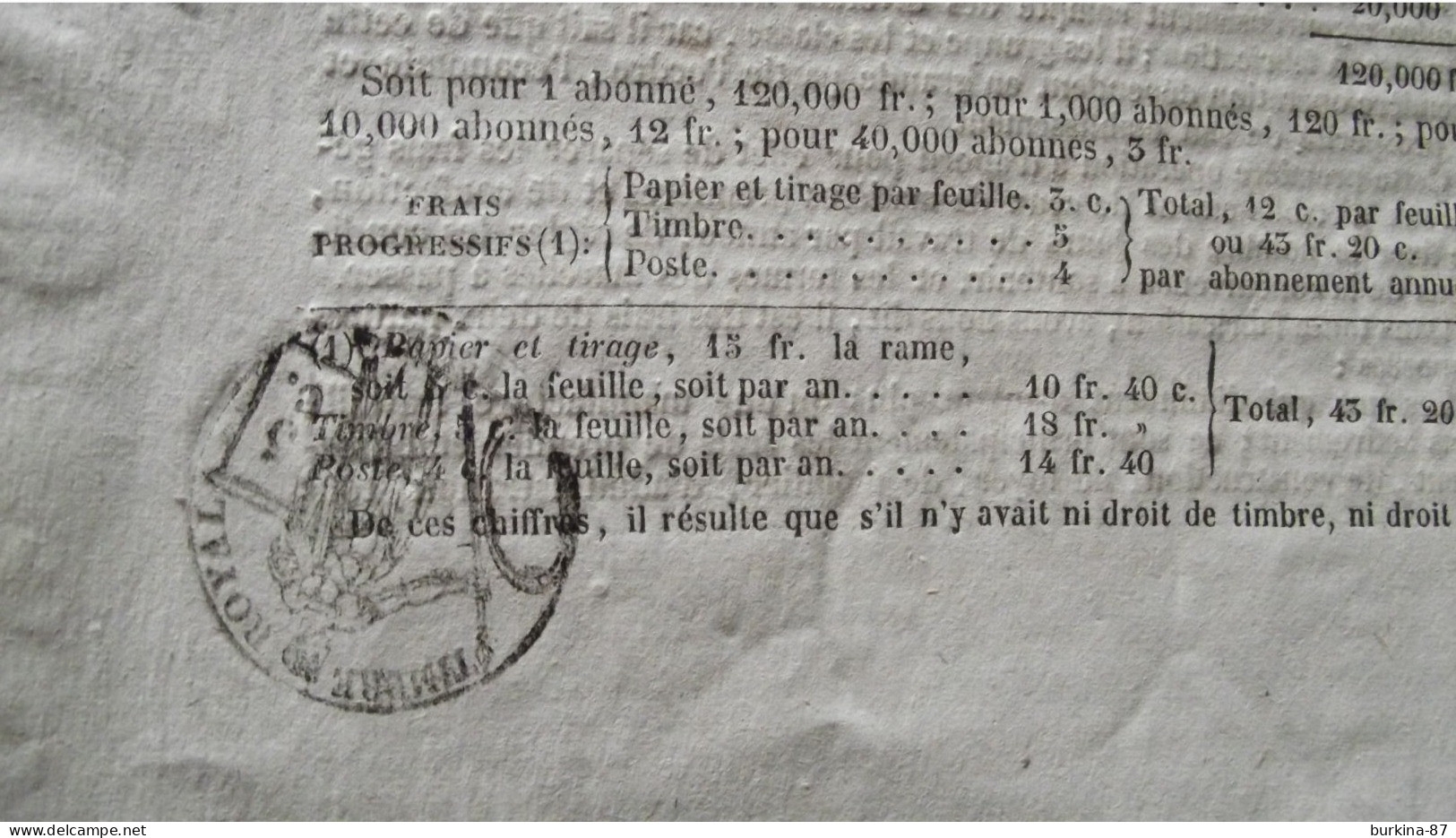 L'EUROPE, 1837, Journal  Des Intérêts Monarchiques Et Populaires, Limoges, N°1 - 1800 - 1849