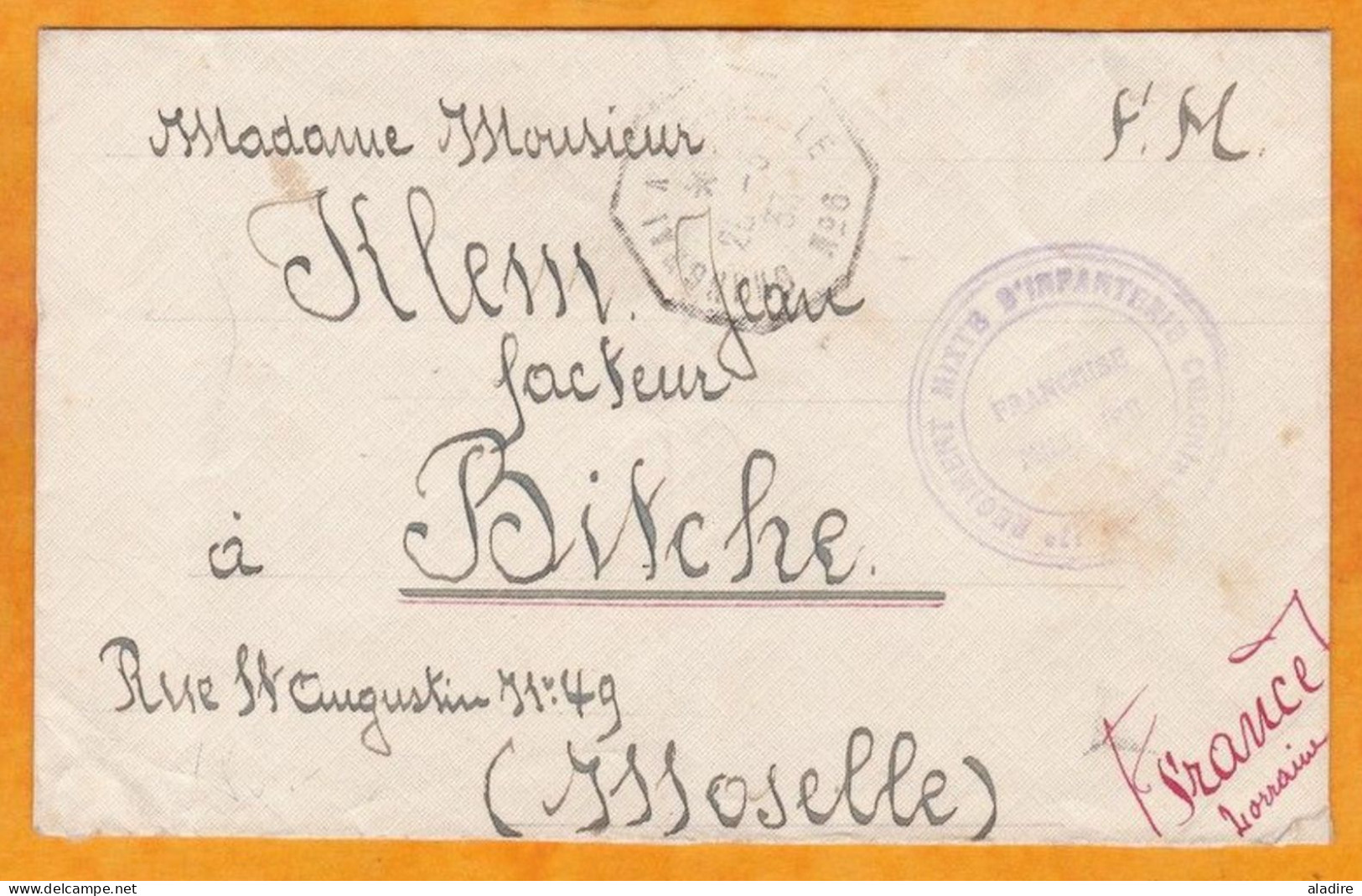 1933 - Armée Française En Chine - Enveloppe De Shanghai à Bitche, France En FM - Ligne Maritime Shanghai Marseille N° 6 - Briefe U. Dokumente