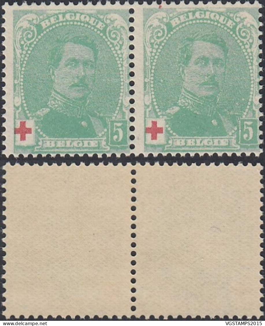 Belgique 1914 - Timbres Neufs. COB Nr.: 129 A. Une Paire Dont Variété. "Point Rouge En Marge".... (EB) AR-02048 - 1914-1915 Croce Rossa