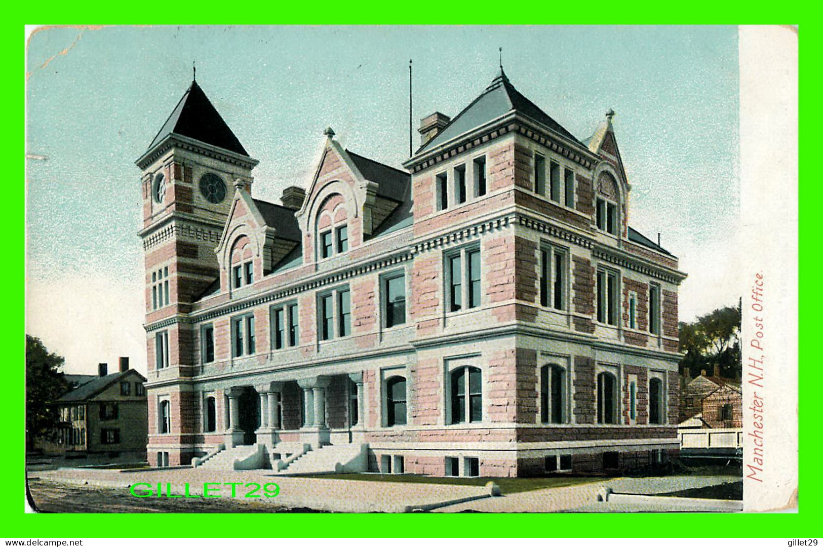 MANCHESTER, NH - POST OFFICE - TRAVEL IN 1909 -  THE HUGH C. LEIGHTON CO - - Manchester