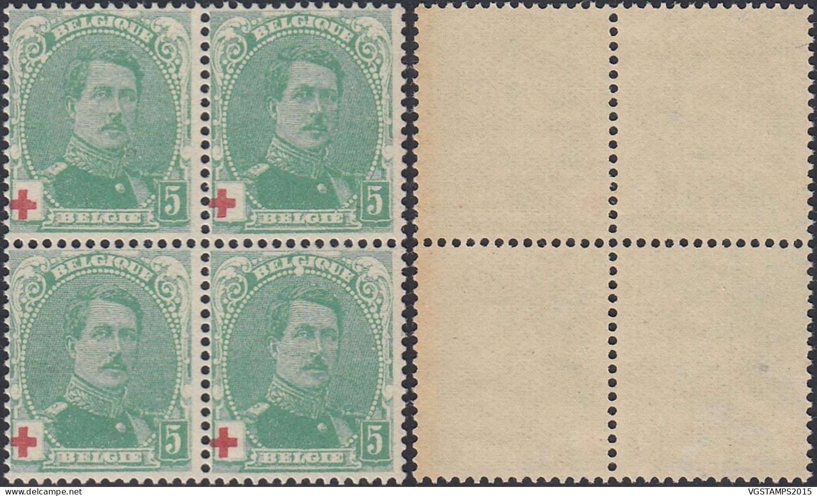 Belgique 1914 - Timbres Neufs. COB Nr.: 129 .Bloc De 4.  Dont Variétés................... (EB) AR-02049 - 1914-1915 Croix-Rouge