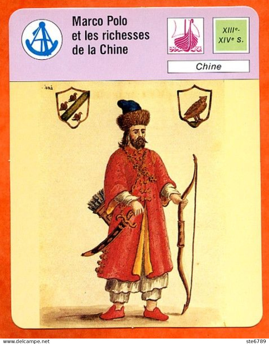 Marco Polo Et Les Richesses De La Chine  Explorations Et Découvertes Fiche Illustrée Cousteau  N° 1955 - Bateaux