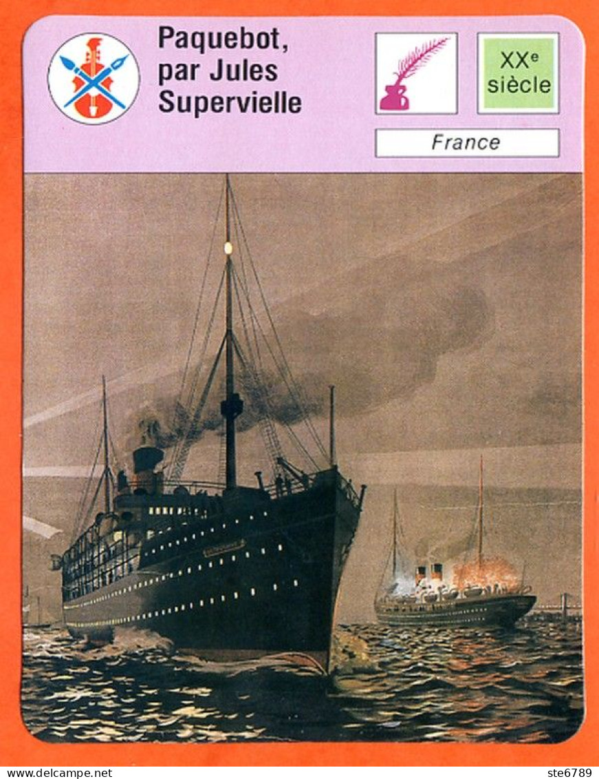 Paquebot Par Jules Supervielle Fiche Illustrée Cousteau  N° 1054 - Schiffe