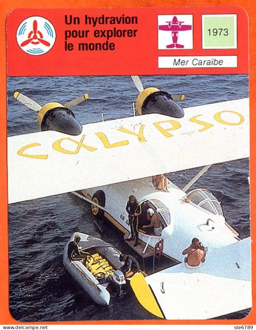 Un Hydravion Pour Explorer Le Monde Mer Caraibe Fiche Illustrée Cousteau  N° 906 - Avions