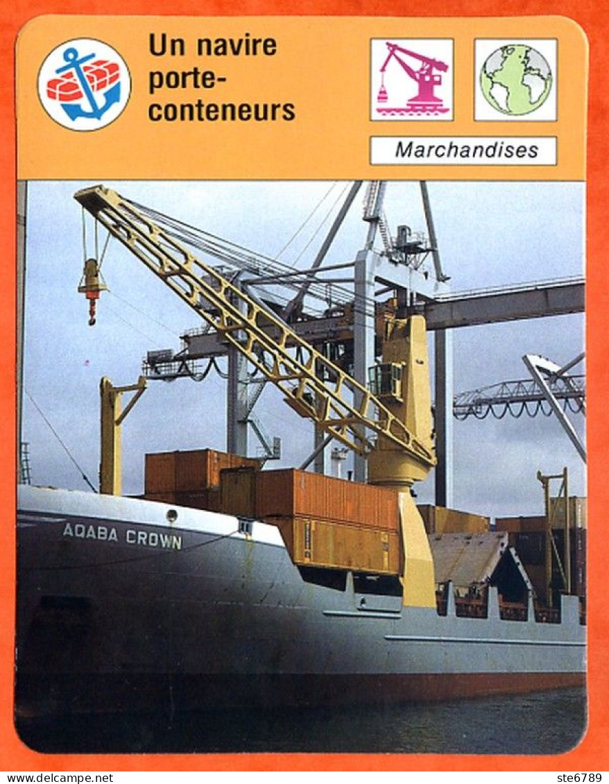 Un Navire Porte Conteneurs Marchandises  Bateaux Fiche Illustrée Cousteau  N° 1067 - Boats