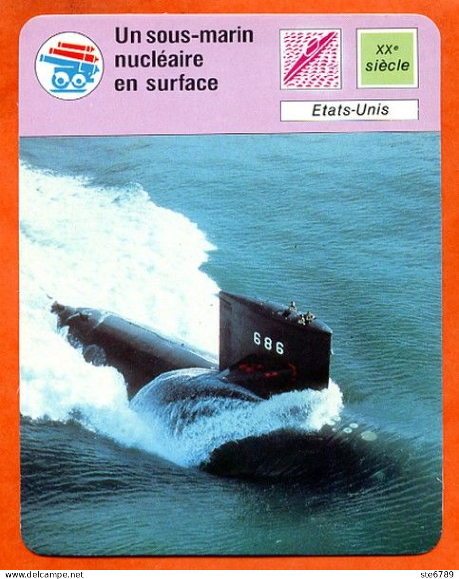 Un Sous Marin Nucléaire En Surface Etats Unis  Marine Fiche Illustrée Cousteau  N° 1547 - Boats