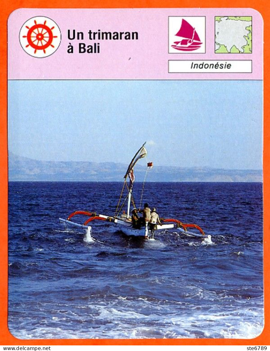 Un Trimaran à Bali Indonésie  Bateaux Fiche Illustrée Cousteau  N° 3058 - Boats