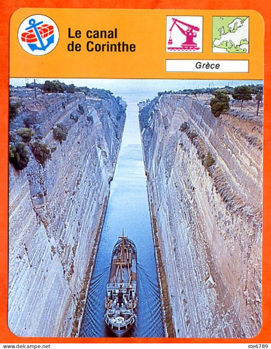 Le Canal De Corinthe Grèce  Bateaux Fiche Illustrée Cousteau  N° 2961 - Boats