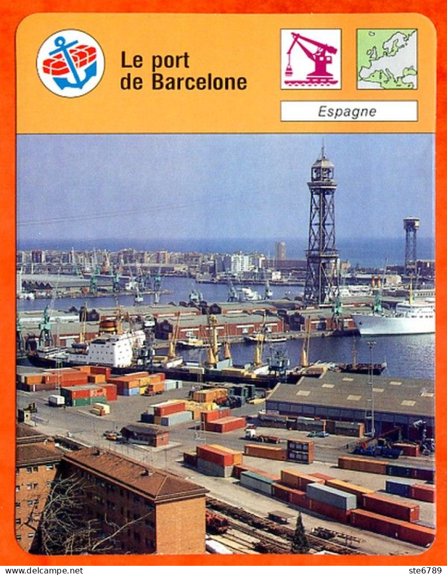 Le Port De Barcelone Espagne Bateaux Fiche Illustrée Cousteau  N° 2762 - Schiffe