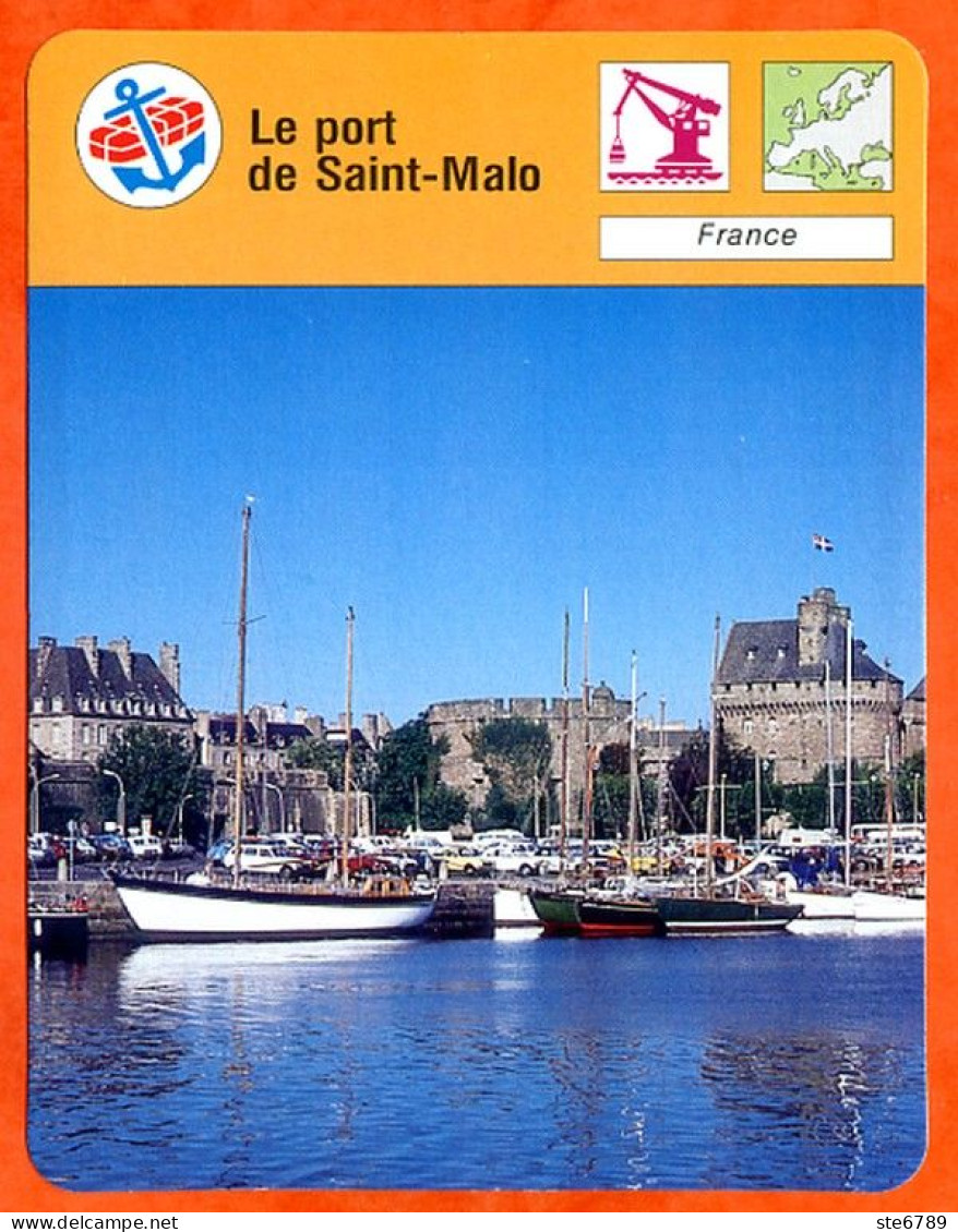 Le Port De Saint Malo France Bateaux Fiche Illustrée Cousteau  N° 3466 - Barche