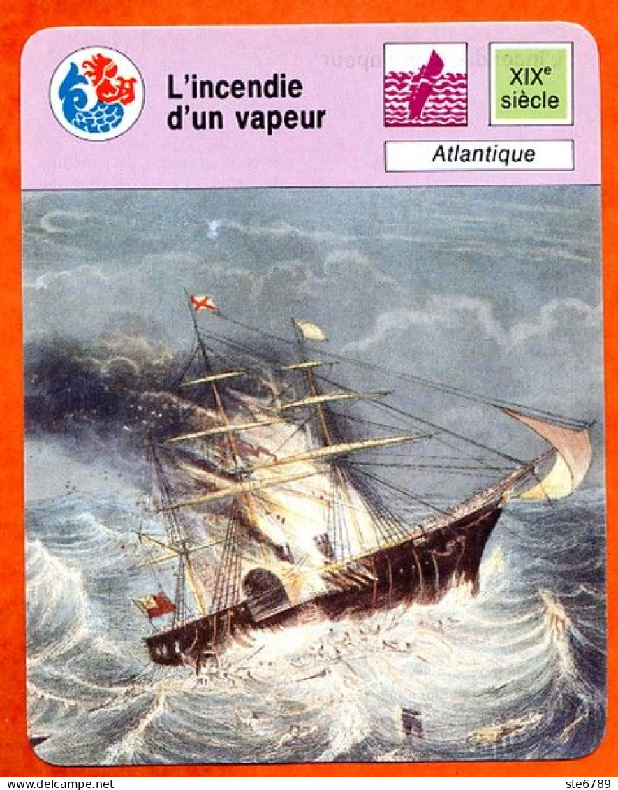 L'incendie D Un Vapeur Atlantique  Bateau Fiche Illustrée Cousteau  N° 425 - Boats