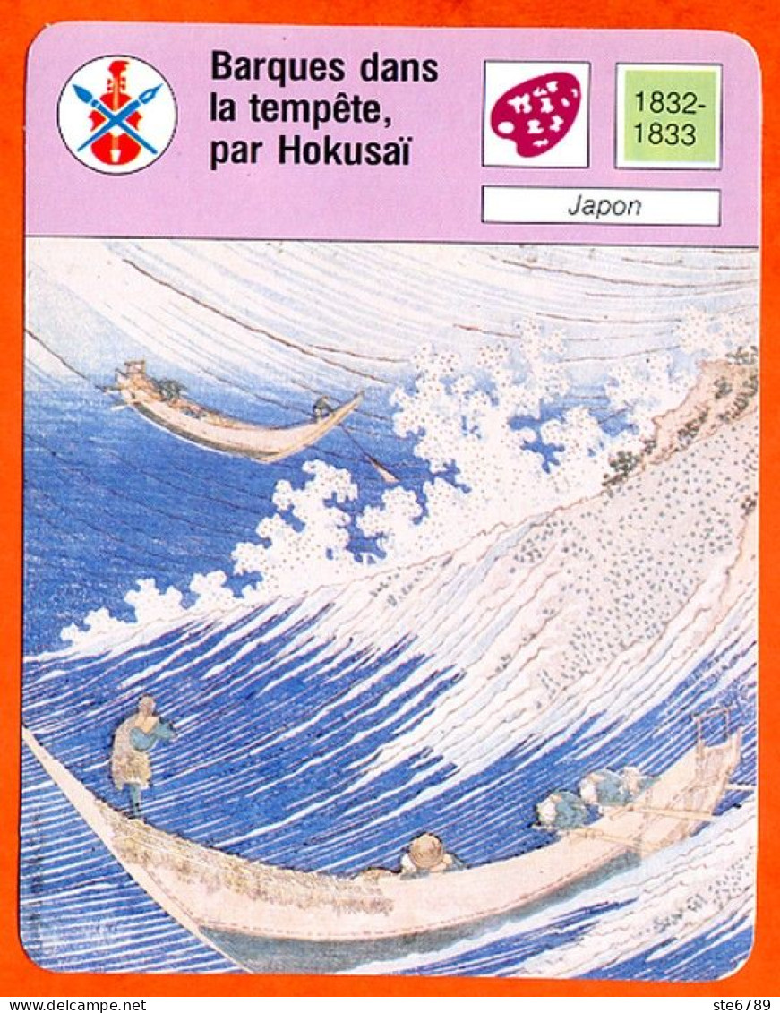 Barques Dans La Tempete Par Hokusaï Japon Fiche Illustrée Cousteau  N° 753 - Schiffe