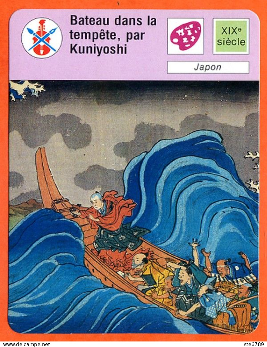 Bateau Dans La Tempete Par Kuniyoshi Japon Fiche Illustrée Cousteau  N° 1059 - Barcos