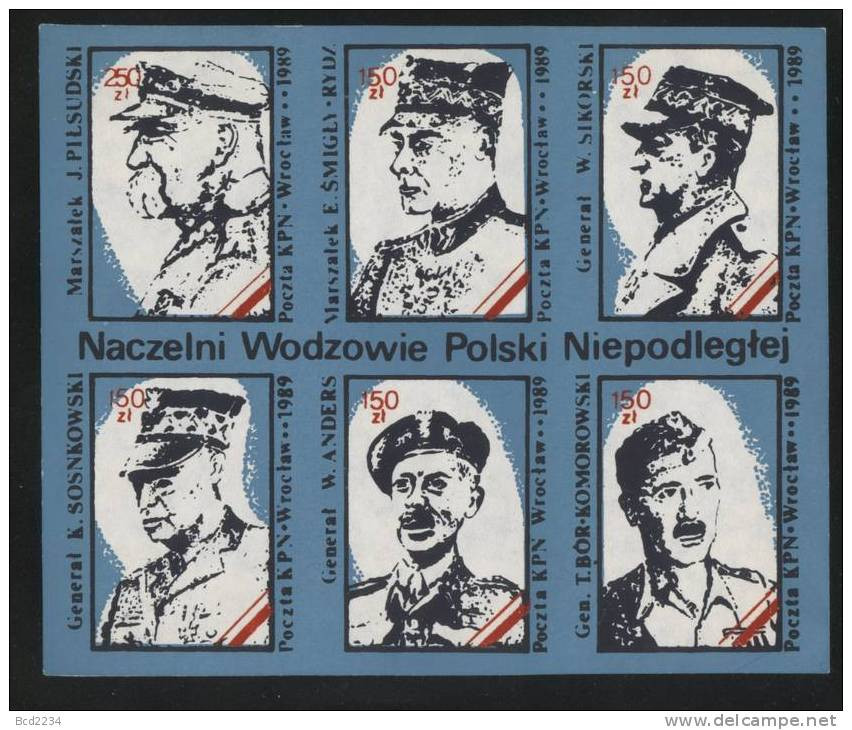 POLAND SOLIDARNOSC KPN 1989 LEADERS OF INDEPENDENT POLAND 2 SHEETLETS (SOLID 1310/0900) - Viñetas Solidarnosc