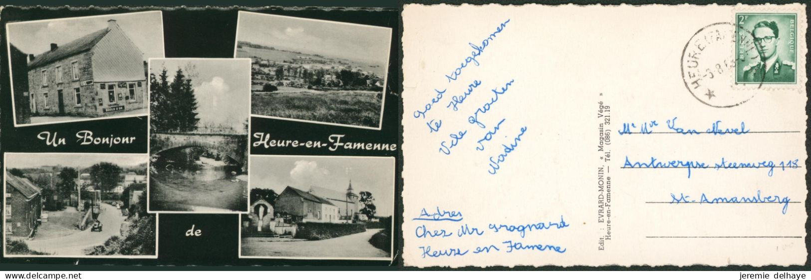 Carte Postale - Un Bonjour De Heure-en-Famenne / Lunettes + Obl Relais "Heure (Famenne)" - Somme-Leuze