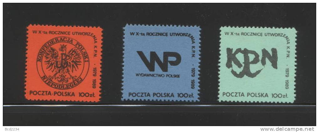 POLAND SOLIDARNOSC KPN 1989 10TH ANNIV OF FORMATION OF KPN SET OF 3 (SOLID0024/0071) - Vignettes Solidarnosc