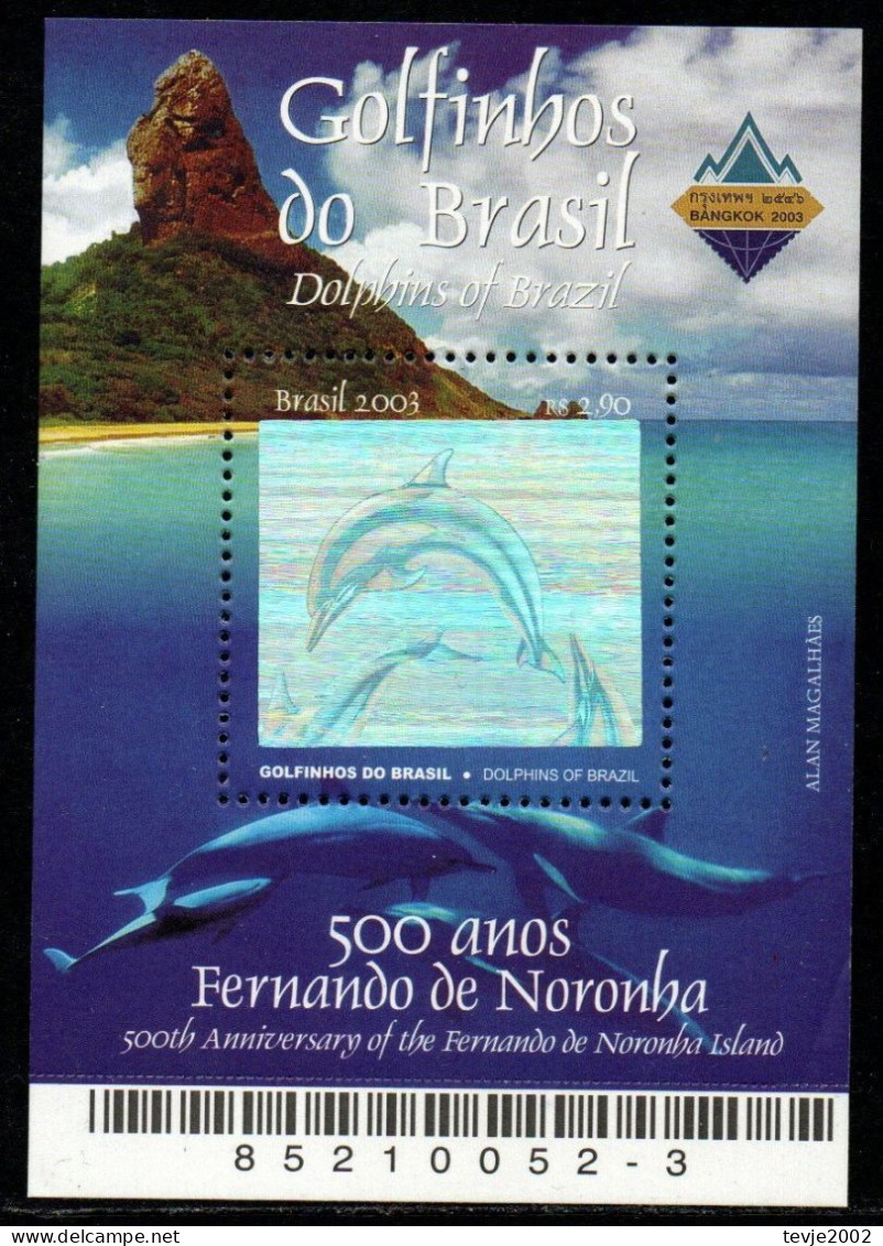 Brasilien 2003 - Mi.Nr. Block 124 - Postfrisch MNH - Tiere Animals Delphine Dolphin Hologramm - Delfine