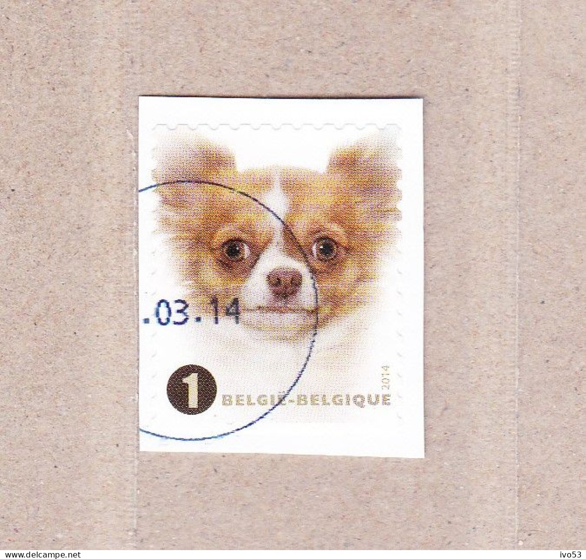 2014 Nr 4391 Gestempeld Op Fragment,zegel Uit Boekje B145.Honden / Chiens. - Used Stamps