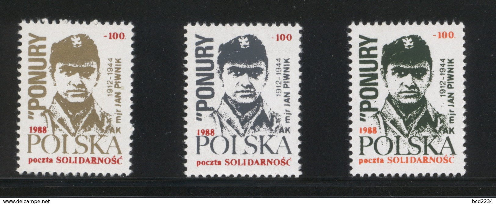 POLAND SOLIDARNOSC JAN PIWNIK WW2 POLICE & SOLDIER AGAINST NAZI GERMANY & RUSSIA SET OF 3 GOVT EXILE FRANCE POLISH ARMY - Solidarnosc-Vignetten