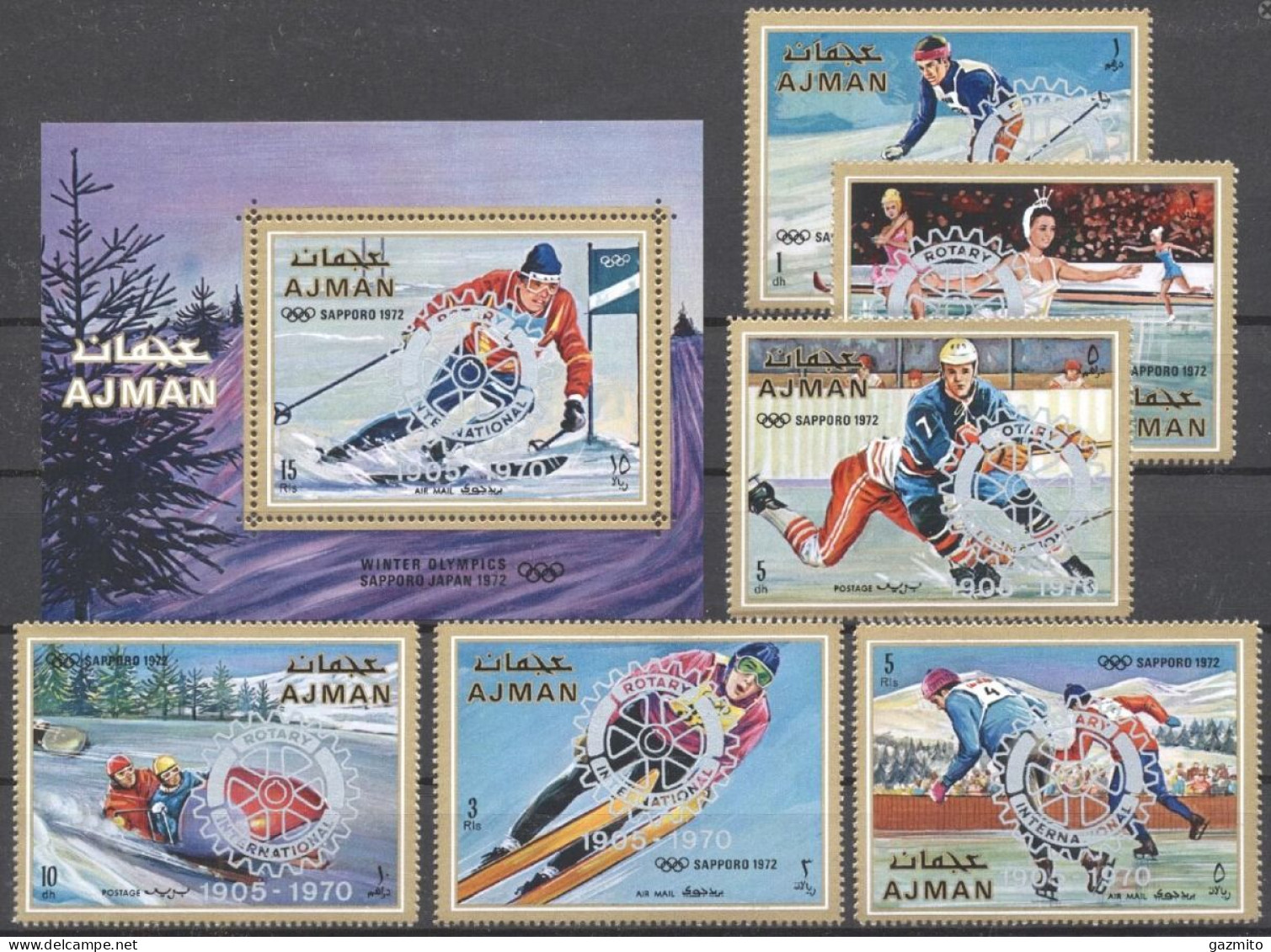 Ajman 1971, Olympic Games In Sapporo, Rotary, 6val+BF - Hiver 1972: Sapporo