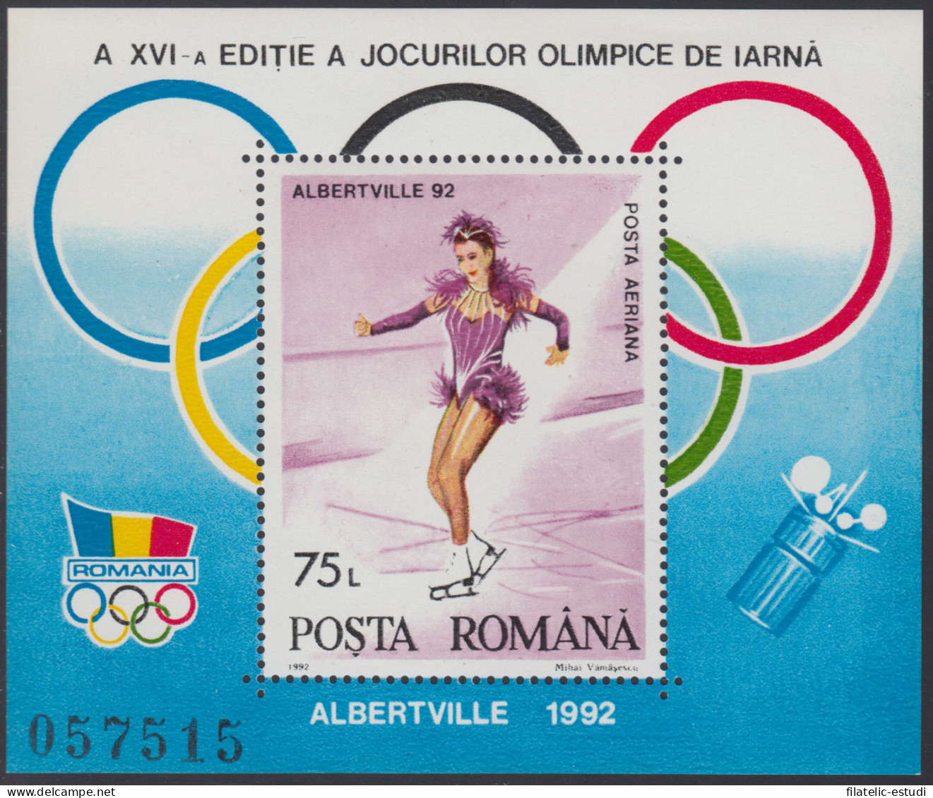 Rumanía Romania HB 215 1992 JJOO Winter Games Deportes Patinaje MNH - Andere & Zonder Classificatie