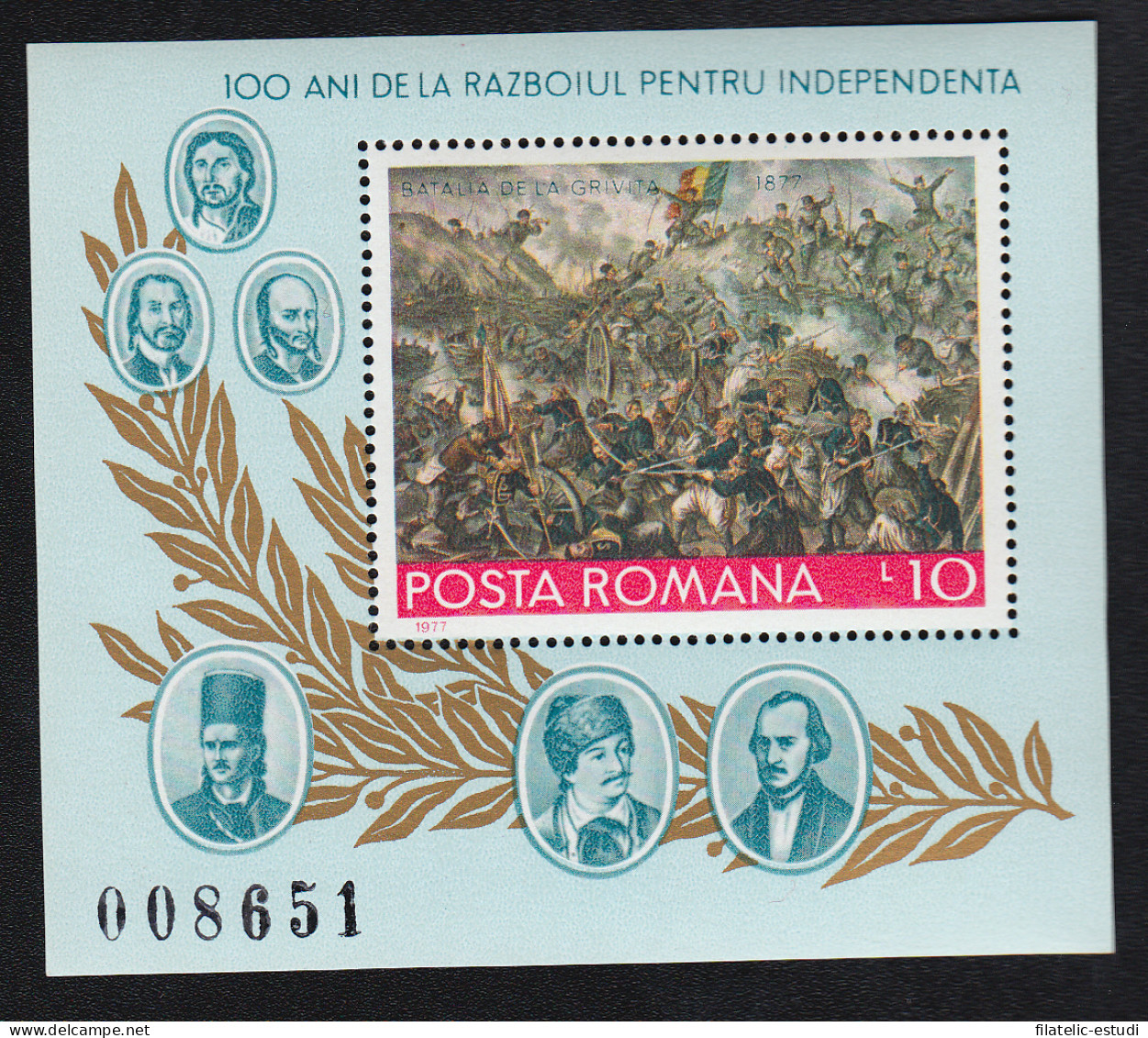 Rumanía - 128-HB - 1977 Cent. De La Independencia Batalla, Personajes Hojita B - Other & Unclassified