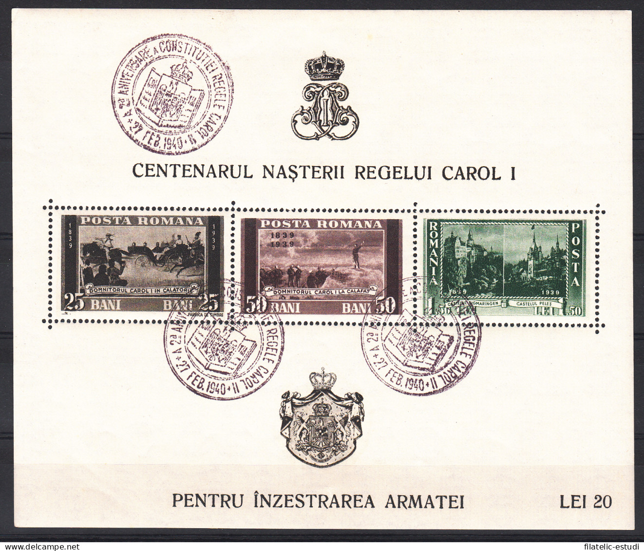 Rumanía - 3 1939 - 40  Centenario Carlos I  Matasello A Favor Fijasellos - Other & Unclassified