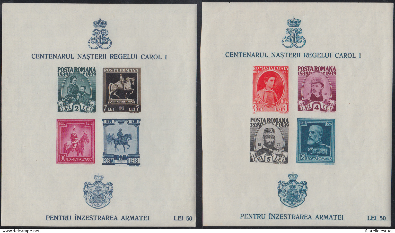 Rumanía - 3/4 1939 - 40 Centenario Carlos I Matasello A Favor Fijasellos [RUM0 - Andere & Zonder Classificatie