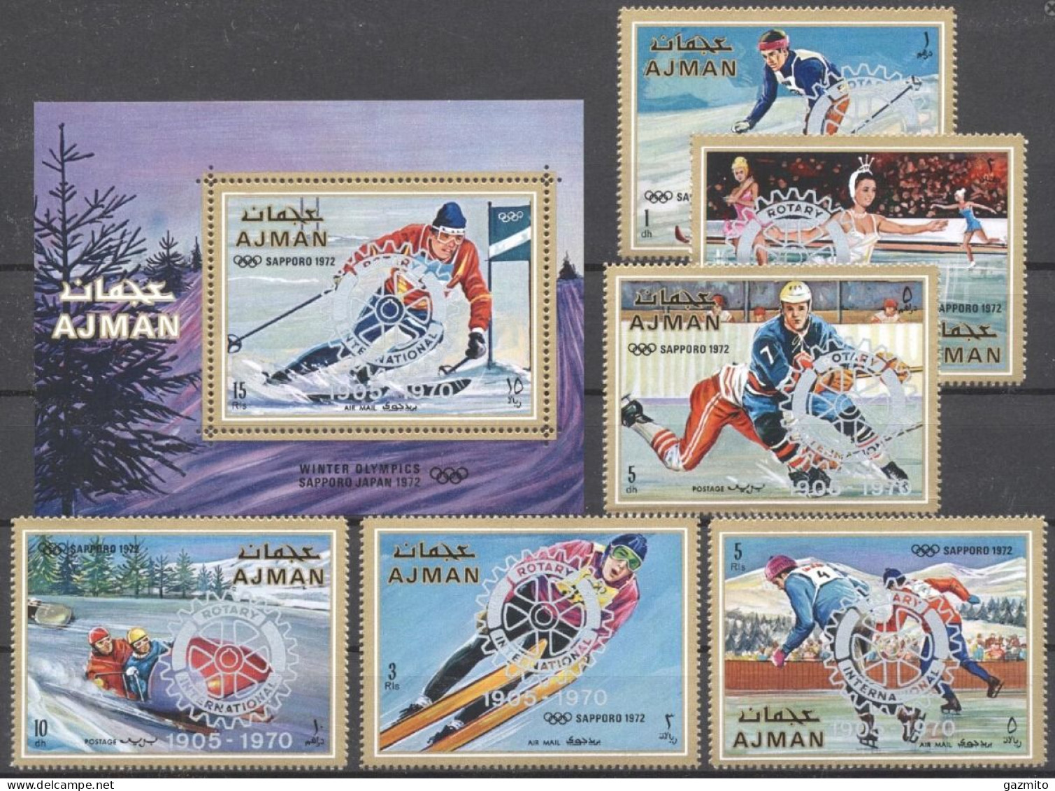 Ajman 1971, Olympic Games In Sapporo, Rotary, 6val+BF - Jet Ski